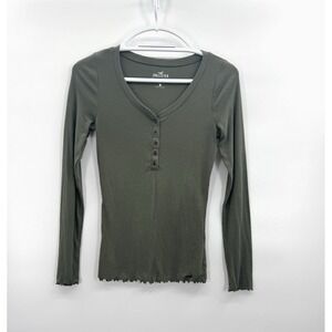 Hollister S Henley Button Slim Tee Ribbed Lettuce Y2K Retro Fairy Grunge Goblin